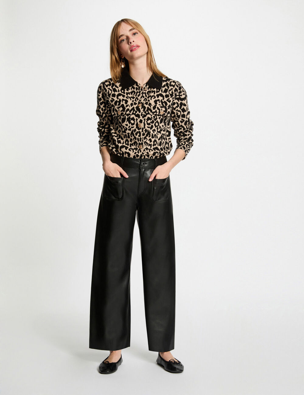 C&aacute;rdigan manga larga estampado beige mujer