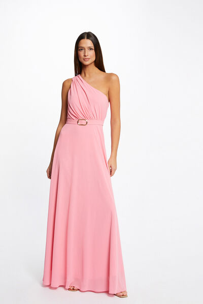Vestido largo acampanado asimétrico  mujer