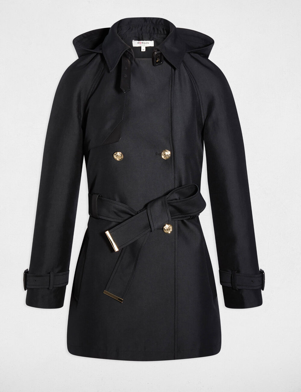 Trench midi con capucha negro mujer