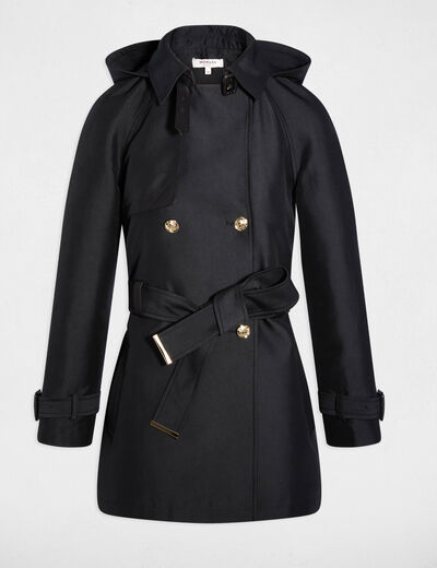 Trench midi con capucha negro mujer