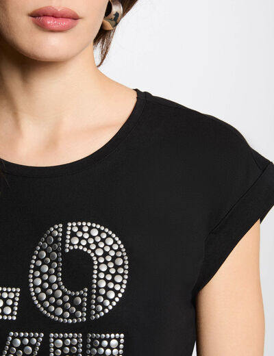 Camiseta con mensaje negro mujer