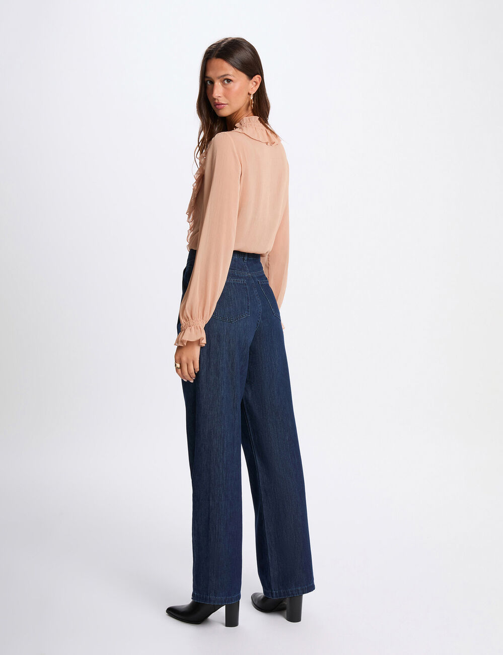 Camisa fluida con cuello en v rosa salm&oacute;n mujer