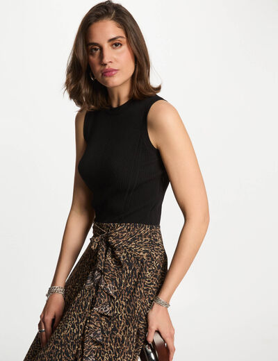 Vestido acampanado estampado multicolor mujer