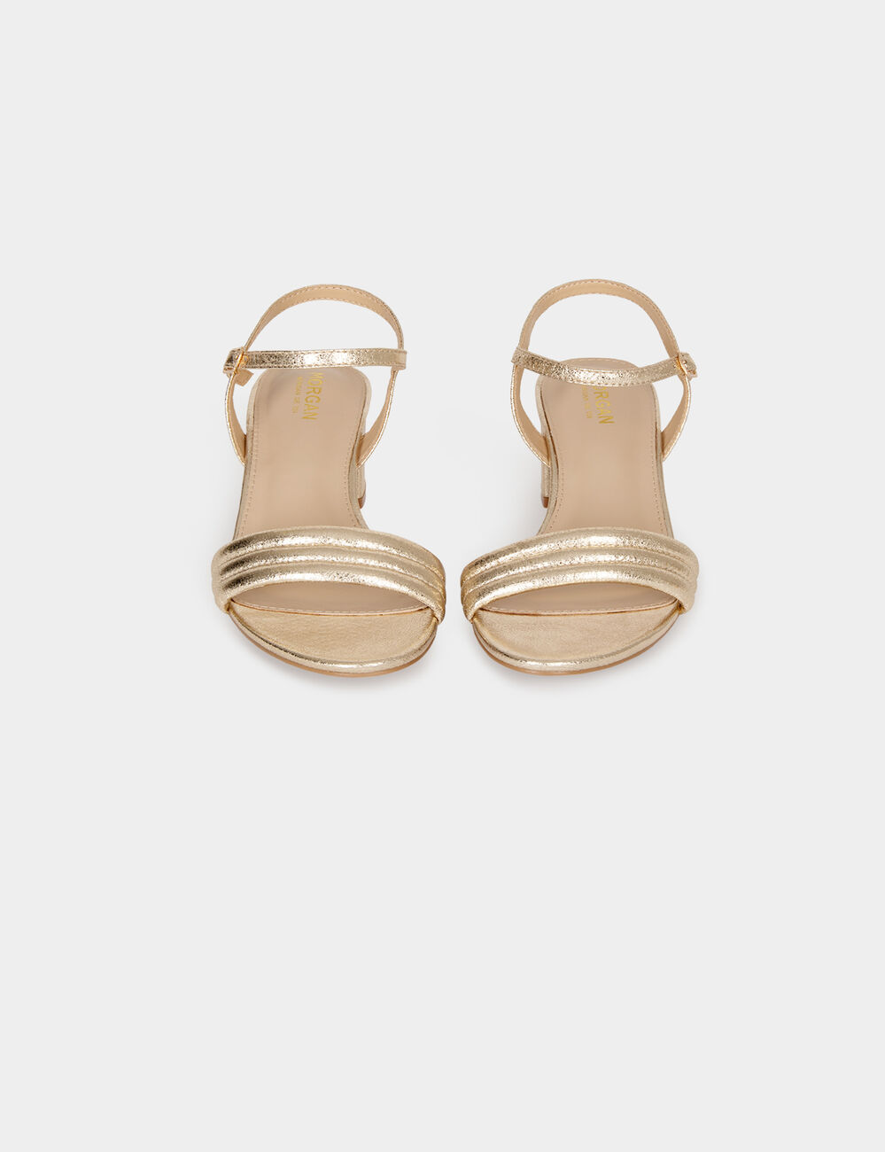 Sandalias de tacón amarillo oro mujer