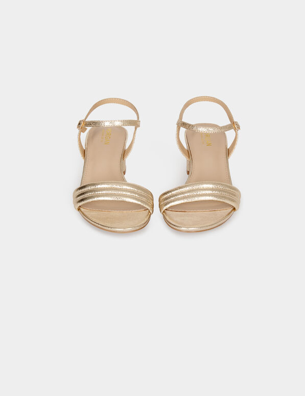 Sandalias de tacón amarillo oro mujer