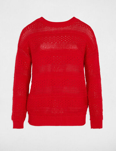 Jersey manga larga calado rojo mujer