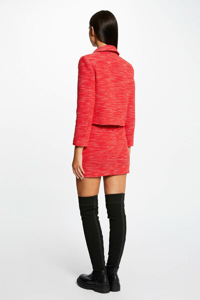 Chaqueta recta abotonada rojo mujer