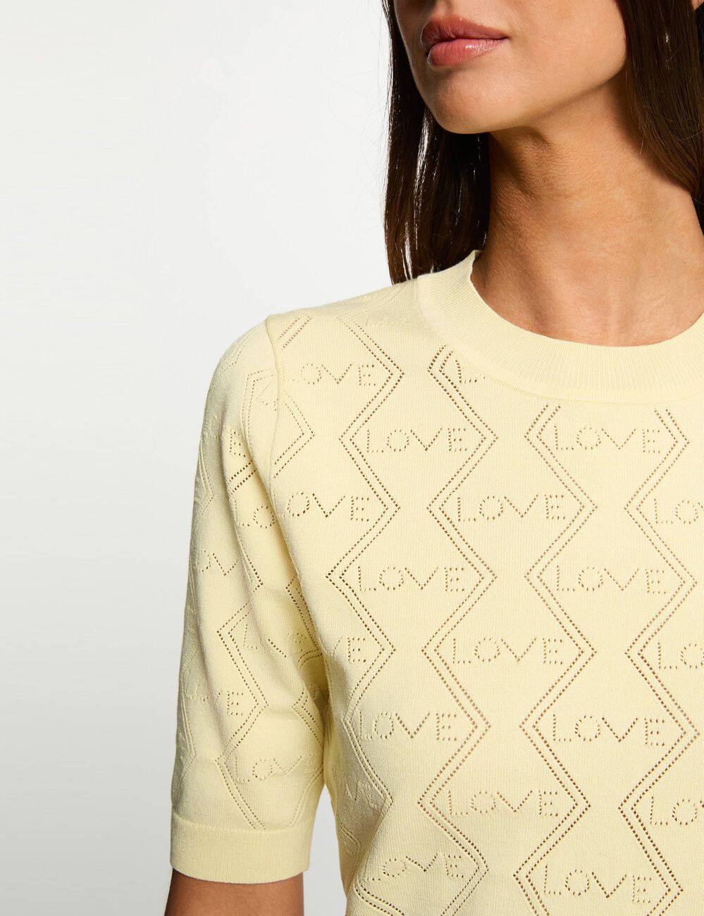 Jersey calado mangas 3/4 amarillo pastel mujer