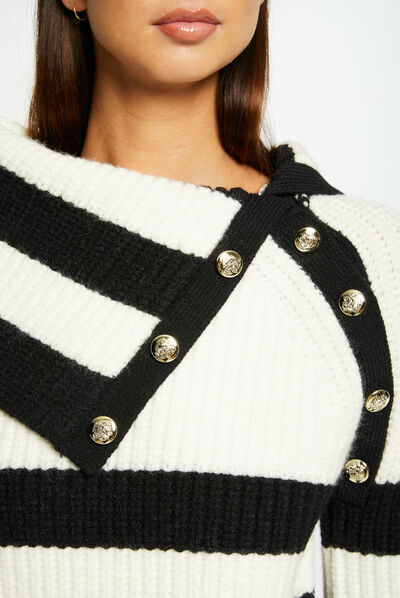 Jersey manga larga con rayas marfil mujer
