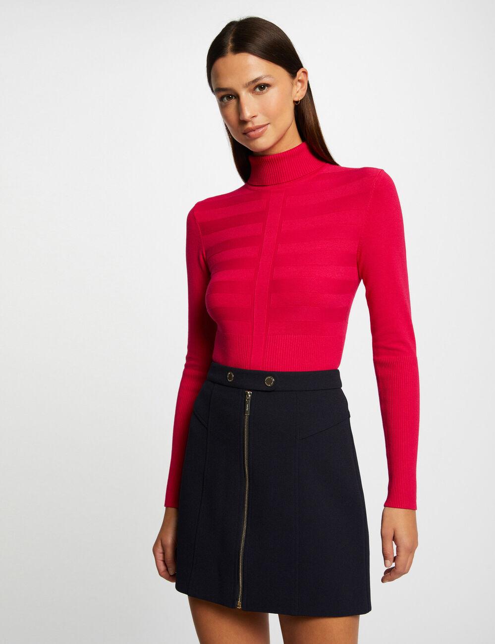 Jersey de cuello alto ajustado rosa medio mujer