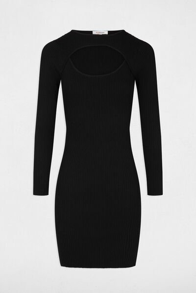 Vestido de punto ajustado con abertura negro mujer