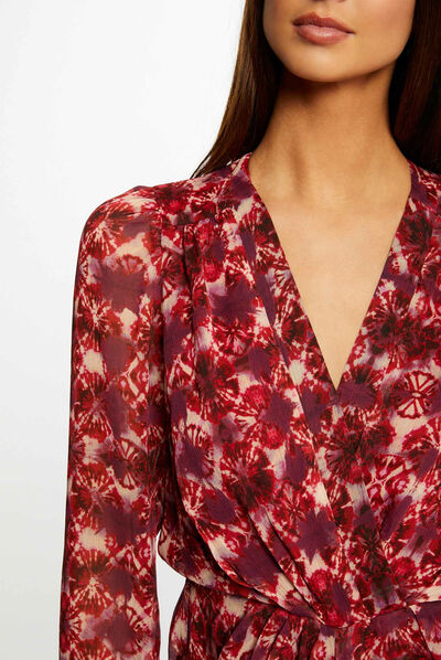 Vestido recto drapeado estampado multicolor mujer