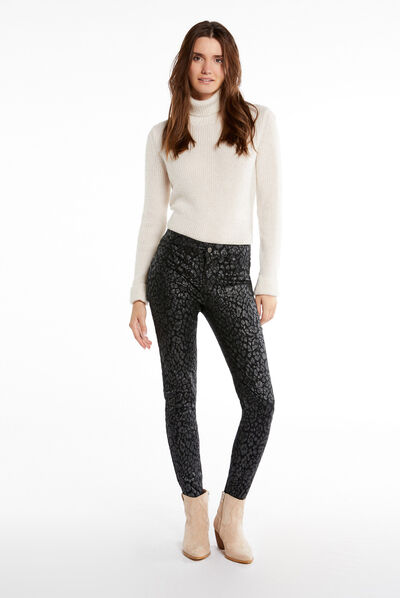 Pantalón skinny mojado estampado negro mujer