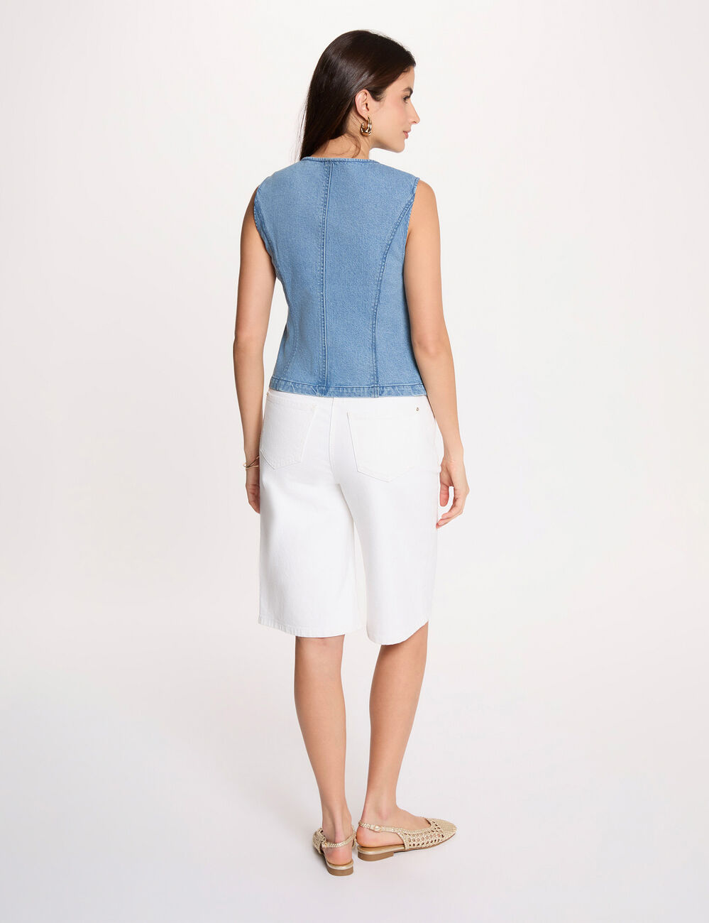 C&aacute;rdigan sin mangas denim doble stone mujer