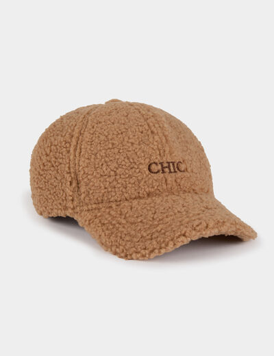 Gorra de piel sint&eacute;tica c&aacute;mel mujer