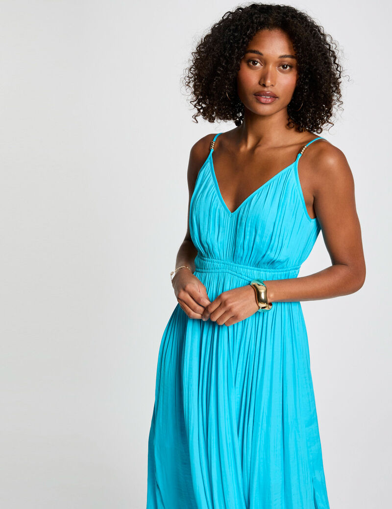 vestido midi recto plisado azul cielo mujer Vestido midi recto plisado azul cielo mujer