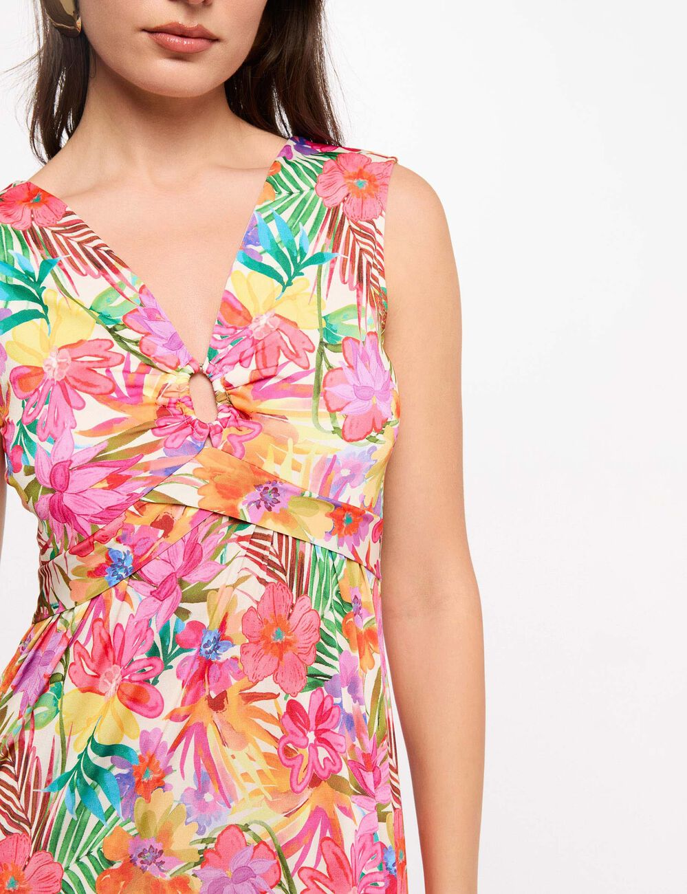 Vestido largo con escote multicolor mujer
