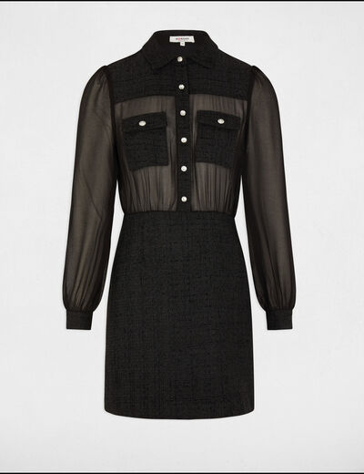 Vestido corto ajustado tweed negro mujer