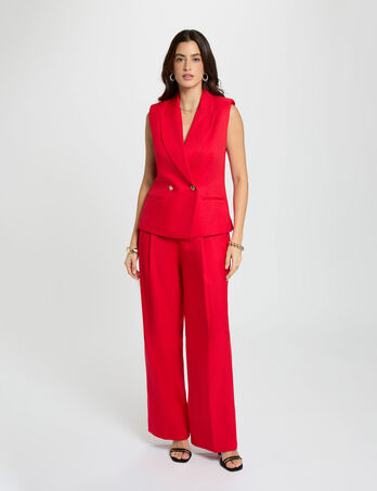 Pantal&oacute;n de tiro alto ancho rojo mujer