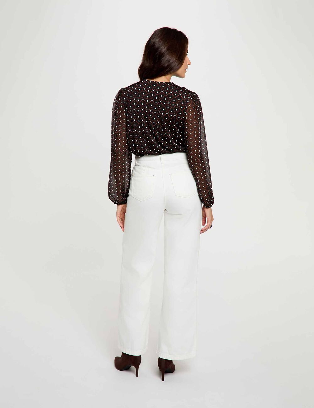 Blusa de gasa con cuello lazada multicolor mujer