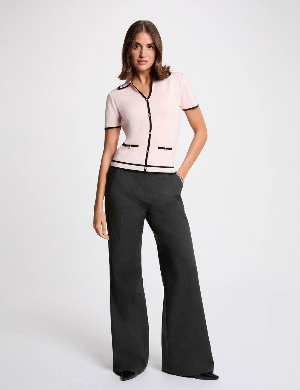 Jersey ajustado de rayas rosa claro mujer