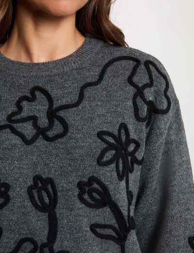 Jersey de cuello redondo fantas&iacute;a gris oscuro mujer