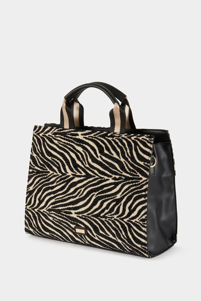 Bolso shopper estampado animal negro mujer