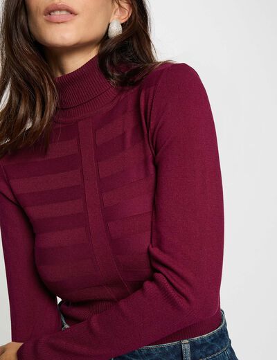 Jersey ajustado de cuello alto ciruela mujer