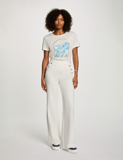 Pantalón pernera ancha blanco mujer