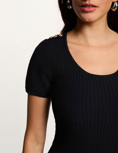 Vestido de punto con cuello en U azul marino mujer