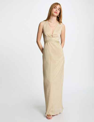 Vestido largo recto amarillo oro mujer