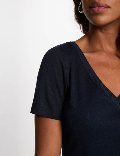 Camiseta entallada cuello v azul marino mujer