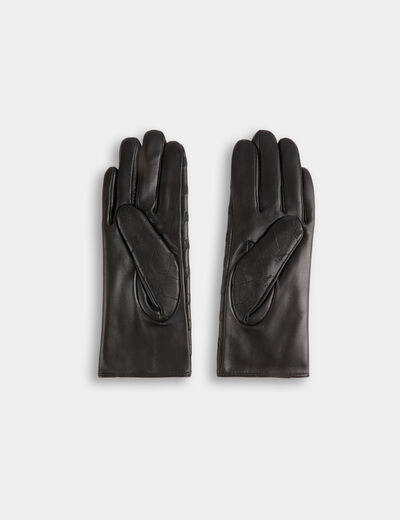 Guantes de piel sint&eacute;tica con monograma negro mujer