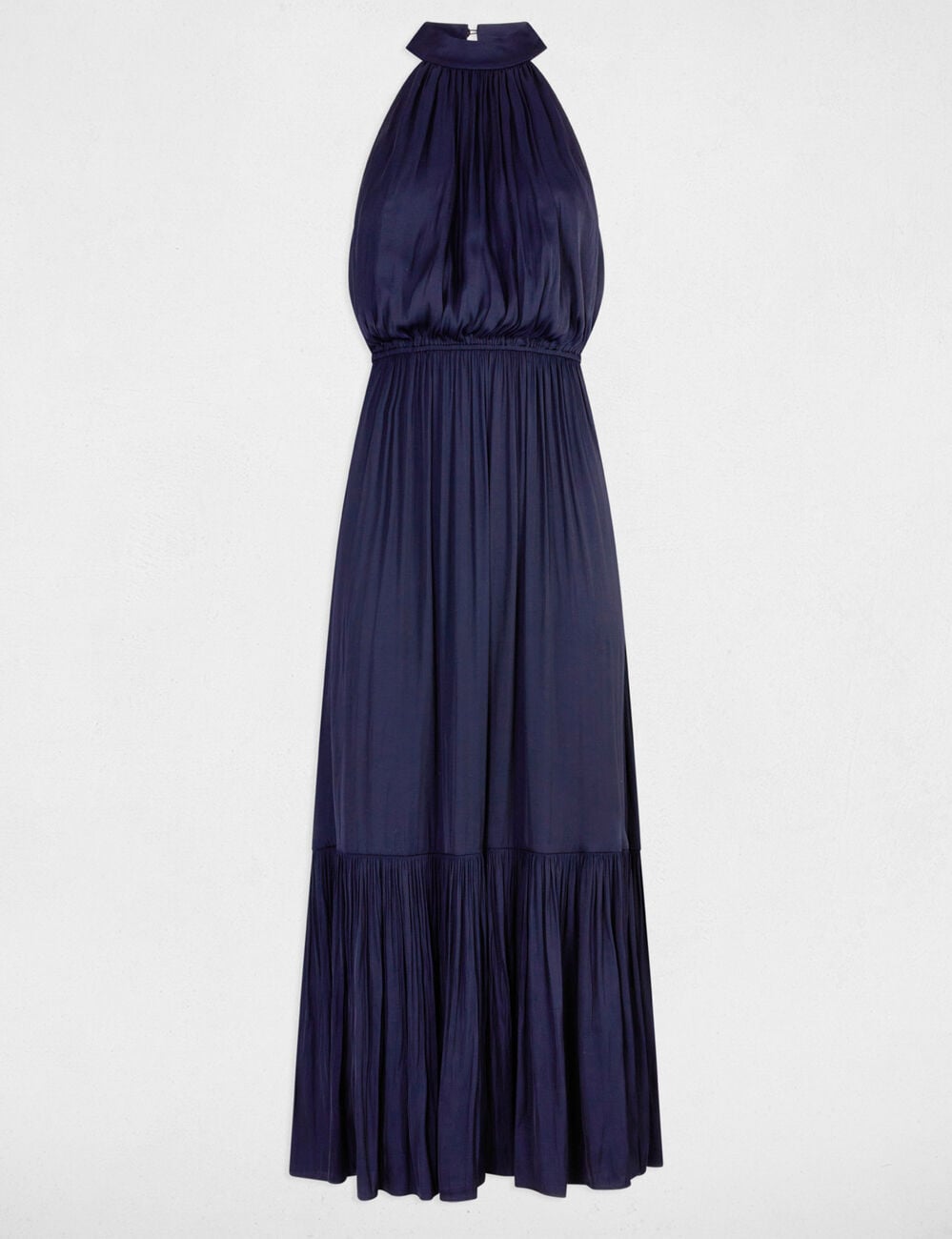 Vestido largo de cuello alto azul marino mujer