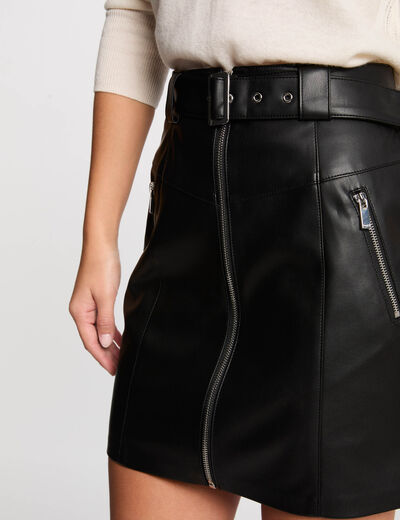 Falda corta cuero sintético negro mujer