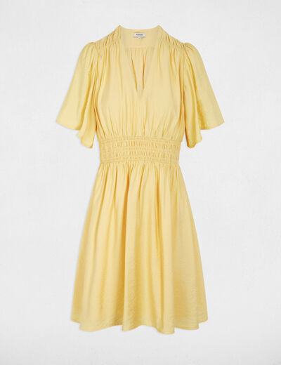 Vestido corto plisado amarillo claro mujer