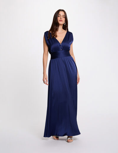 Vestido largo fluido azul marino mujer