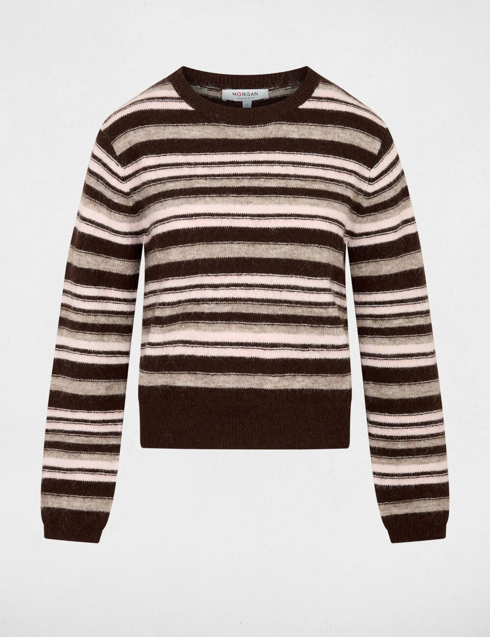 Jersey de rayas con cuello redondo marr&oacute;n mujer
