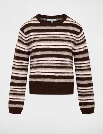 Jersey de rayas con cuello redondo marr&oacute;n mujer