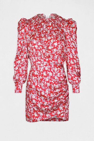 Vestido entallado drapeado estampado multico mujer