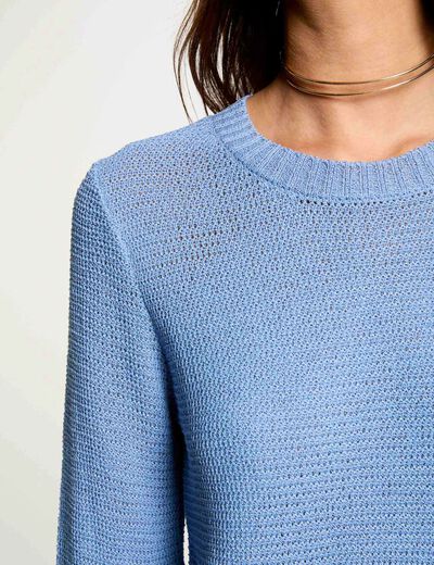 Jersey calado cuello redondo bleu gris mujer