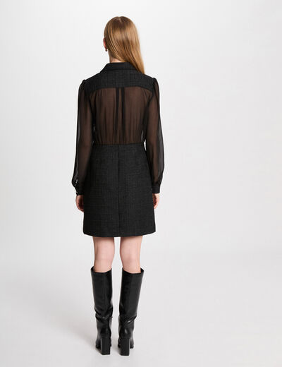 Vestido corto ajustado tweed negro mujer