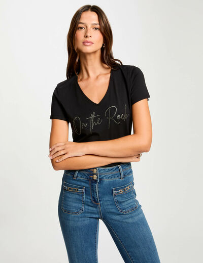 Camiseta con mensaje negro mujer