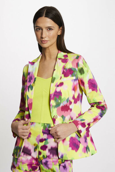Chaqueta de satén entallada estampada multicolor mujer