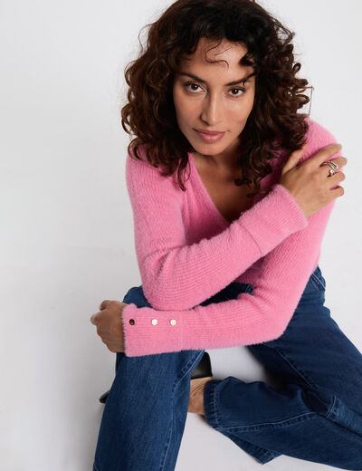 Jersey manga larga punto aterciopelado rosa mujer