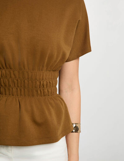 Camiseta recta con cuello redondo c&aacute;mel mujer