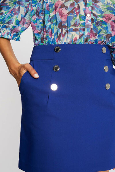 Falda recta talle alto con botones azul eléctrico mujer