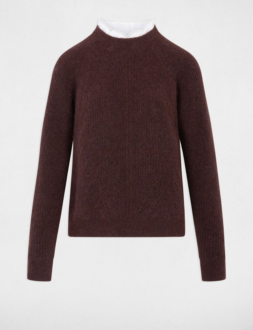 Jersey cuello redondo detalles camisa marr&oacute;n oscuro mujer