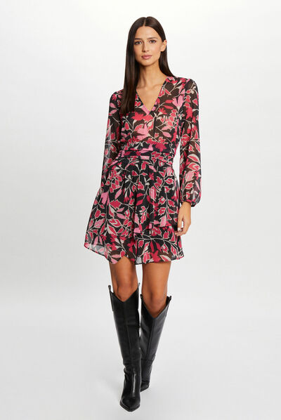 Vestido recto drapeado estampado vegetal multico mujer
