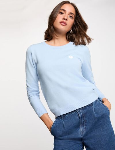 Jersey cuello redondo botones azul cielo mujer